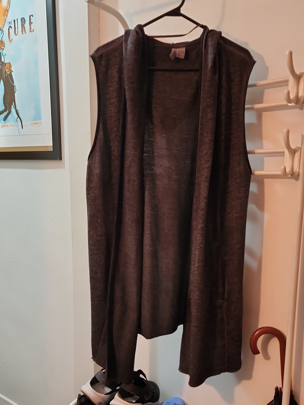 H&M Dark Charcoal Sleeveless Hooded Drape Cardigan